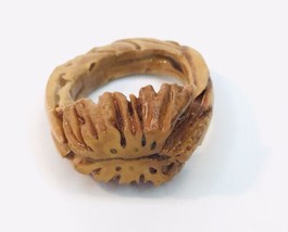 Hand Carved Walnut Shell Ring APPROX Size 5 Cool Nature Boho Style - £16.41 GBP