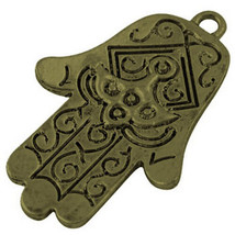 2 Large Hamsa Hand Pendants Antiqued Bronze Religious Charms Jewelry Mak... - $3.35