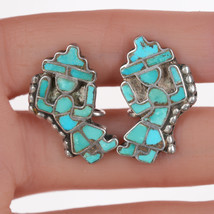 40&#39;s-50&#39;s Zuni Silver turquoise channel inlay screw back earrings - £268.57 GBP