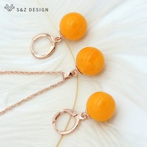 S&Z 2019 Fine Round Beeswax 585 Rose Gold Earrings Jewelry Set For South Korean  - $23.07
