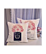 Pink Flowers Throw Pillow Covers Fashion Perfume Set of 2 NEW - $26.09 CAD