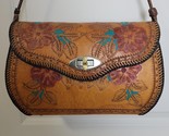 Vintage Tooled Leather Shoulder Box Bag Handmade Floral Soutwest Turq Re... - $76.22