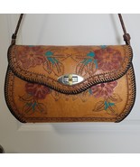 Vintage Tooled Leather Shoulder Box Bag Handmade Floral Soutwest Turq Re... - £60.36 GBP