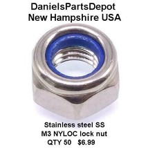 x50 M3 Hex Locknut Nylock Nylon Insert Stainless Steel Nut Nyloc Usa Fast Ship - £5.58 GBP