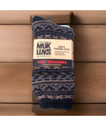 MUK LUKS Mens Size 10-13 Heavyweight Heat Retaining Socks Black Gray Str... - $12.88