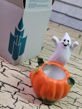 VTG Partylite Halloween Ceramic Ghost Pumpkin Votive Candle Holder W/ Box P7176 - $12.59