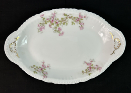 Vintage Antique Victoria Austria 347 Pink Floral Oval Serving Gold Trim Plate 9&quot; - £11.66 GBP