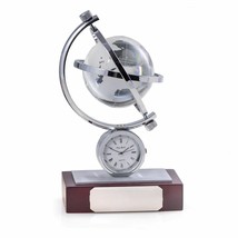 Bey Berk Austin&quot;Globe Gyro Quartz Clock with Chrome Accents on Mahogany Base - £48.75 GBP