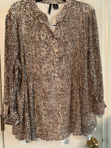 NWT - New Directions Size 3X Lined Leopard Print Button Front 3/4 Sleeve Blouse - £17.32 GBP