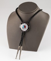 Argent Sterling Navajo Lapidaire Incrustation Soleil Bolo Cravate Tressé... - $498.66