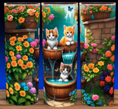 Kittens Playing in Floral Garden Cup Mug Tumbler 20oz - £15.54 GBP