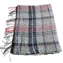 Maurices Plaid Oversized Scarf Wrap 25 x 76 Inches Pink Brown with Fringe - £11.71 GBP