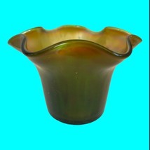 Vtg Fenton 6” Blue Green Satin Iridescent Carnival Glass Ruffled Bowl Candy - £14.94 GBP