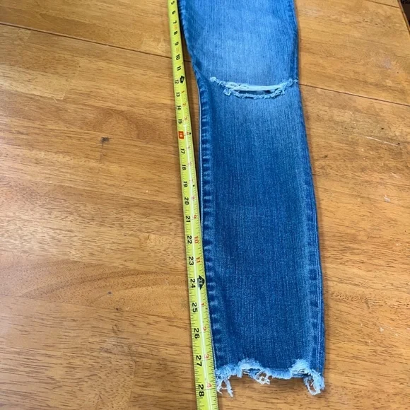 Madewell Sz 26 High Rise Skinny Jeans Distressed Medium Wash Raw Hem Stretch Item image 8