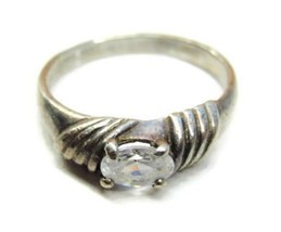 sz 5.50 Vintage Sterling Silver 925 Clear Lab Faceted Oval Patina 2.30g - £31.13 GBP