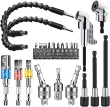 24 Pcs Flexible Drill Bit Extension Set 105° Right Angle Drill Attachmen 1/2 3/8 - £28.41 GBP