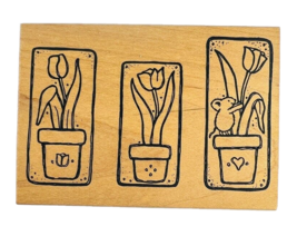 Vintage Great Impressions 3 Potted Tulips And Mouse Heart Rubber Stamp J55 New - £11.79 GBP