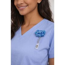 Blue Sparkly Vet Tech Badge Reel – Glitter Paw Print ID Holder Alligator... - $8.86