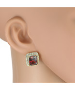 Gold Tone Princess Cut Faux Ruby Earrings With Sparkling Crystals - $32.99