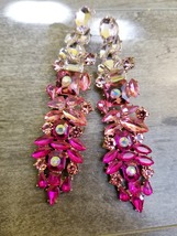 Pink Drop Earrings, Bridesmaid Rhinestone Earrings, 4.2 Inch Pageant Jewelry - £34.06 GBP