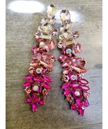 Pink Drop Earrings, Bridesmaid Rhinestone Earrings, 4.2 Inch Pageant Jew... - £34.44 GBP