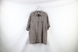 Vtg 90s Streetwear Mens Large Distressed Geometric Camp Hawaiian Button ... - £27.98 GBP