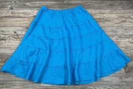 Soft Surroundings Womens Linen Tiered Skirt Small Blue Pull On Knee Length - £17.45 GBP