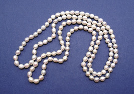 White Freshwater Pearls 5x7mm Oval 34&quot; Endless Strand Vintage - £35.24 GBP