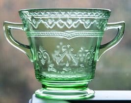Federal Glass Patrician Open Sugar Bowl Spoke Green Depression Glass - £7.83 GBP
