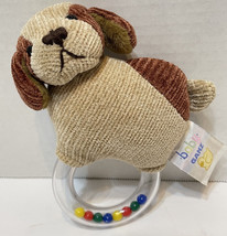 Baby Ganz Plush Soft Brown Puppy Plastic Beaded Rattle 6 inches - $9.56