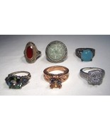 Vintage Estate Sterling Silver 6 Gemstone Ring Lot Jade Carnelian CZ Top... - £156.68 GBP