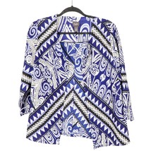 Chicos Travelers Collection Jacket 1 Womens Blue White Open Front Triangle Swirl - £15.35 GBP