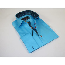 Men's Axxess Turkey Shirt 100% Cotton High Collar 224-08 French Cuffs Teal image 2