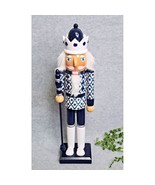 Navy Blue White King Guard Nutcracker Wooden Floral Shabby Chic Crown 15... - $45.99