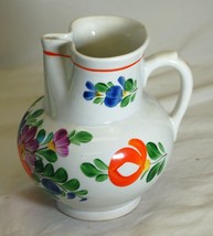 Hand Painted Floral Pitcher Art Pottery Czechoslovakia - $16.82