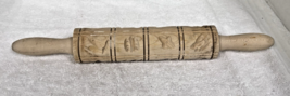 Vintage Wood Springerle Cookie Rolling Pin Embossed Bugs Birds Fish Symbols - $24.26