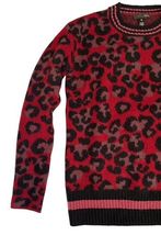 AQUA Red Leopard Print Knit Sweater XS Crewneck Long Sleeve image 2
