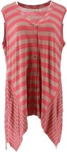 LOGO Lori Goldstein Womens Top Striped Button Front Vest Asymmetric Pink... - $13.43