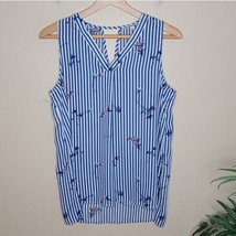 Pleione | Blue &amp; White Striped Tank Blouse with Floral Print &amp; Cutout Back Small - £13.89 GBP