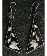 Vintage sterling turquoise &amp; abalone 2&quot; Dangle earrings Taxco - £34.77 GBP