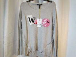 NWT INC International Concept Gray Embellished Wink LS Sweater L Org $79.50 - $8.49