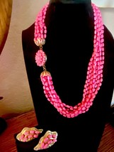 OOAK Pink Beaded Barbie Necklace and Pierced Earrings Set - £9.59 GBP