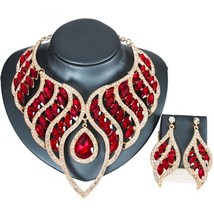 Luxury Fashion Waterdrop Crystal Necklace Earrings Jewelry Set for Women Wedding - £38.18 GBP