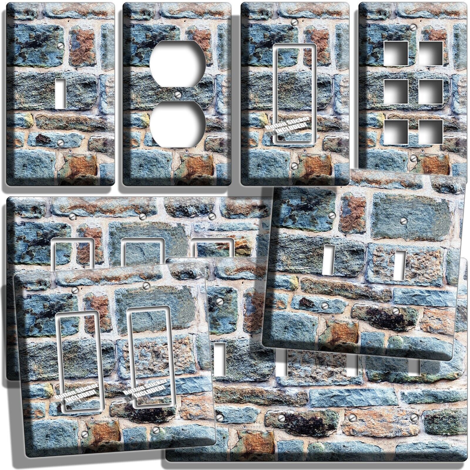 RUSTIC PATINA CASTLE ROCK BRICK STONE STYLE LIGHT SWITCH OUTLET WALL PLATE DECOR