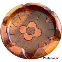 MCM Wood Flower Pedestal Bowl Brown Wood Two Tone Boho Kitchen Fruit Bowl - £15.47 GBP