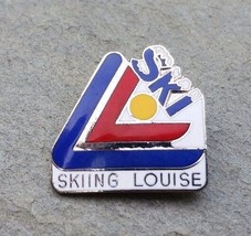 SKIING LOUISE Snow Resorts Ski Souvenir Vintage Lapel Hat Pin Canada Red... - $6.99