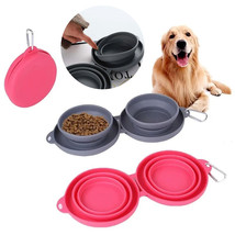 Rubber Foldable Double Bowl Pet Feeding Bowl Pets Supplies Dog Cat Bowls - £15.07 GBP+