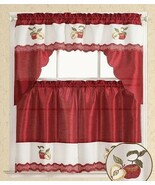 NEVADA APPLES FRUITS BURGUNDY EMBROIDERED DECORATIVE KITCHEN CURTAIN 3 P... - $398.18 MXN