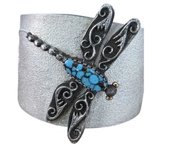 6.5&quot; Navajo 18K/Sterling Spiderweb Turquoise Tufa Cast Dragonfly Cuff Bracelet - $1,395.90