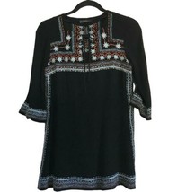 THML Womens Tunic Top Shirt Navy Blue Embroidered Boho Split Neck Tie Front XS - £11.50 GBP